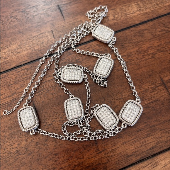 Pave Rectangular Silver Tone Chain Necklace - Picture 3 of 3